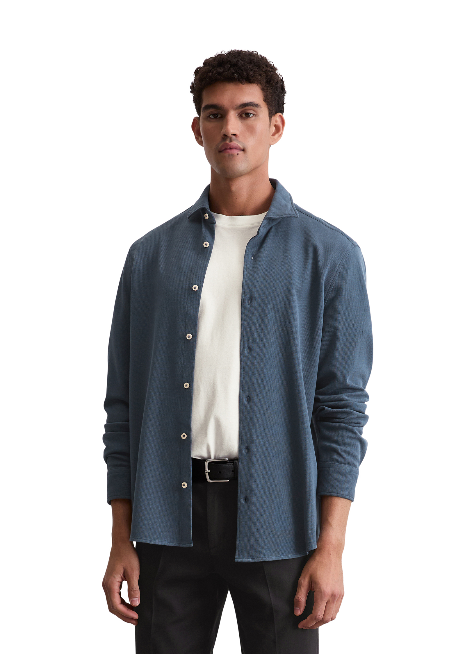 Chemise shaped en piqué de coton bio, MARC O'POLO