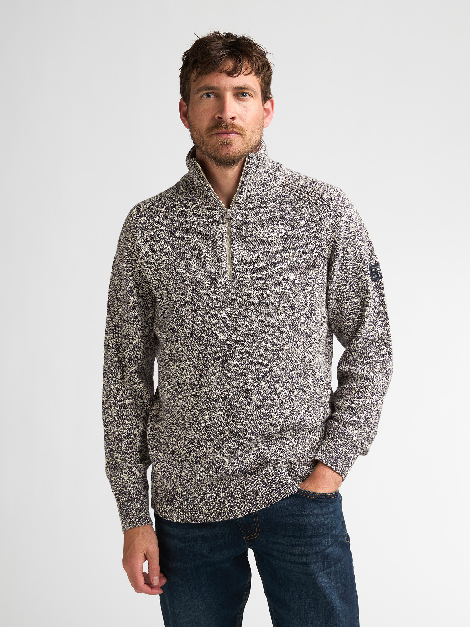 Pull chiné à col montant zippé oakford, PETROL INDUSTRIES