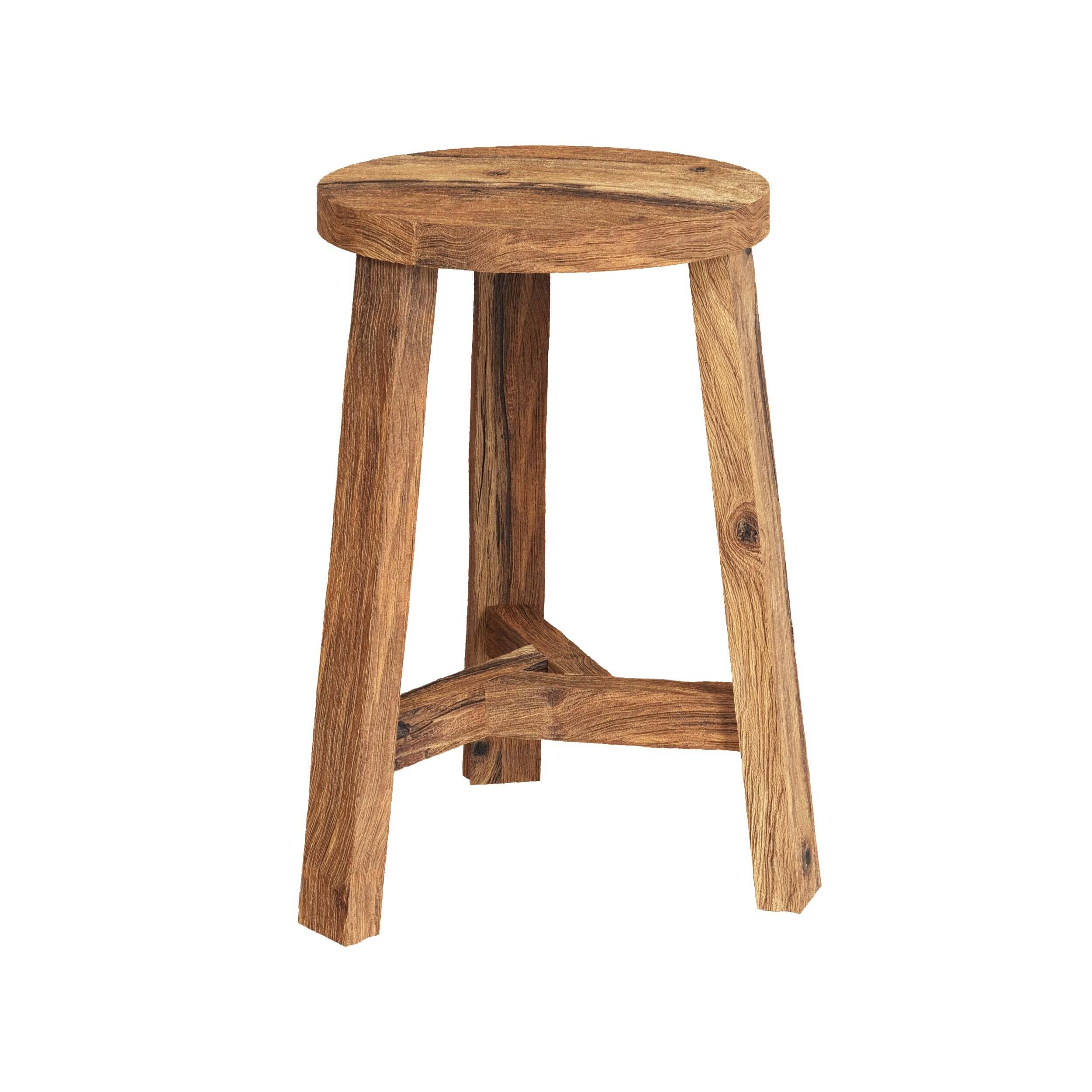Tabouret rond en bois de teck recyclé H45 cm - LÉA, MAISON PAVANE