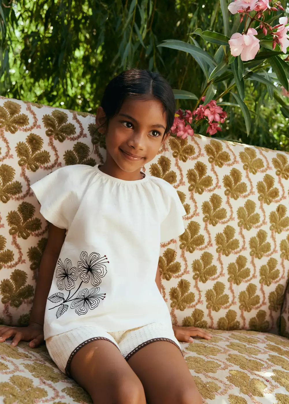 T-shirt coton fleurs brodées, MANGO BABY