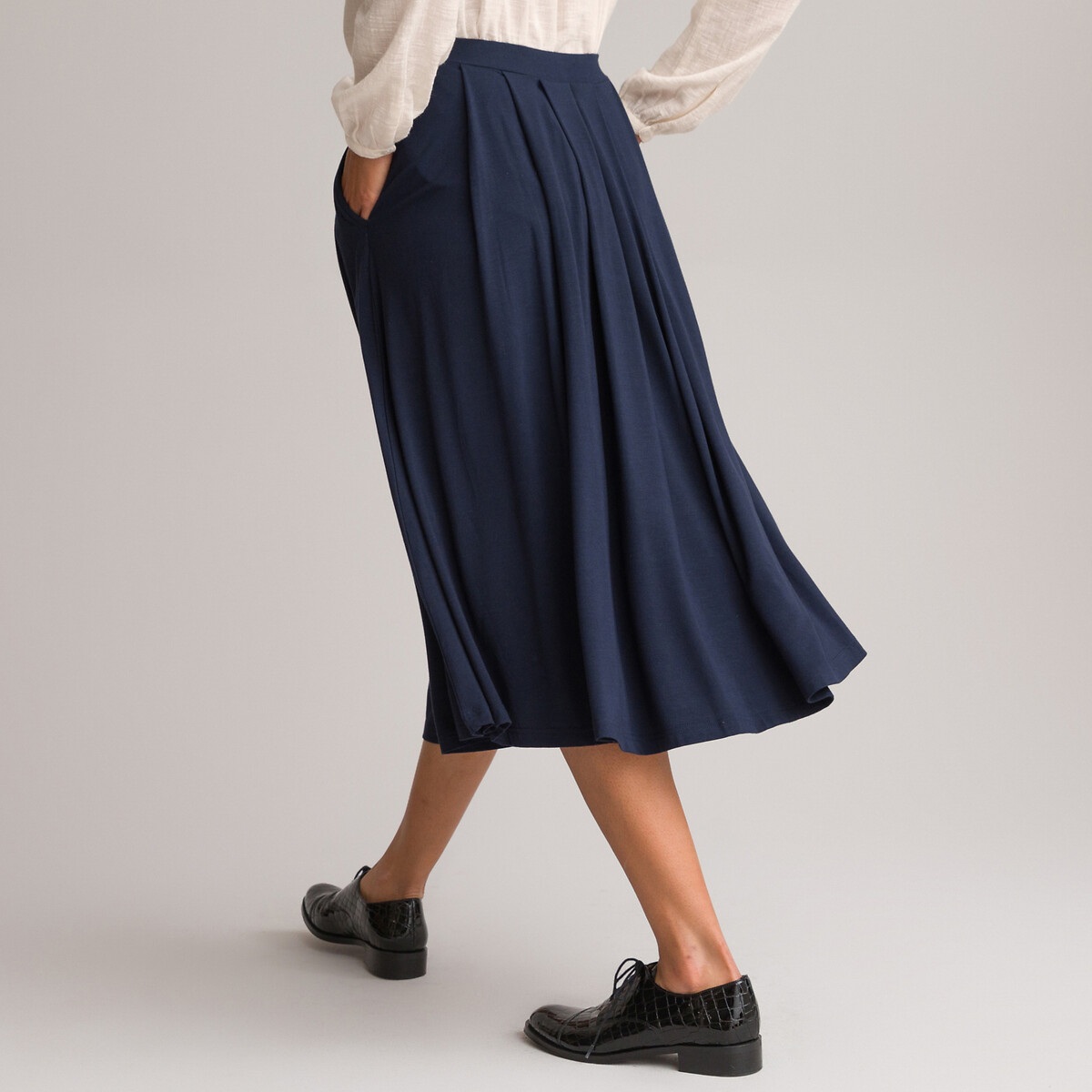 Jupe midi évasée en coton mélangé Bleu Maje - Femme