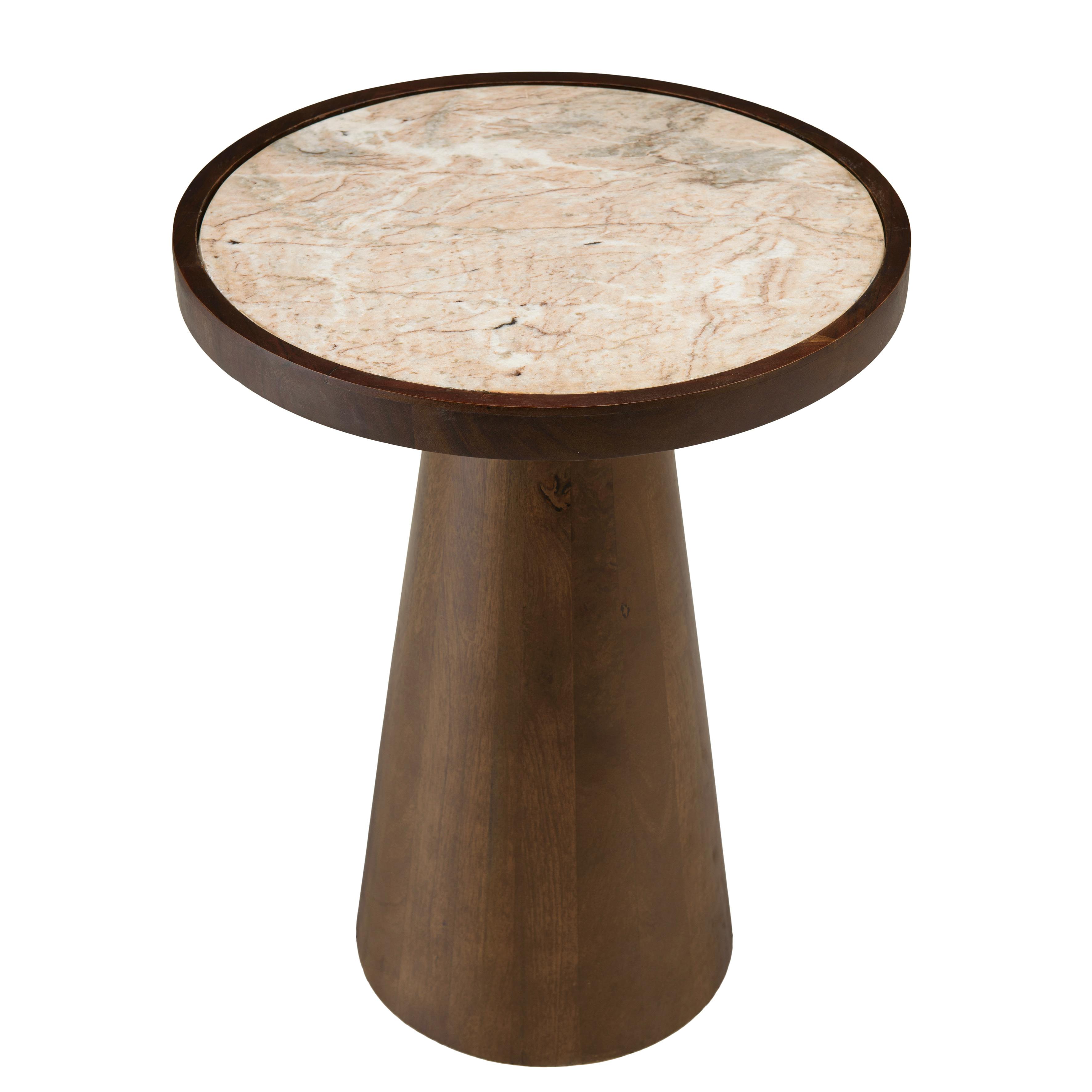 Table d'appoint 40 cm plateau marbre pied en manguier foncé TOSCA, PIER IMPORT