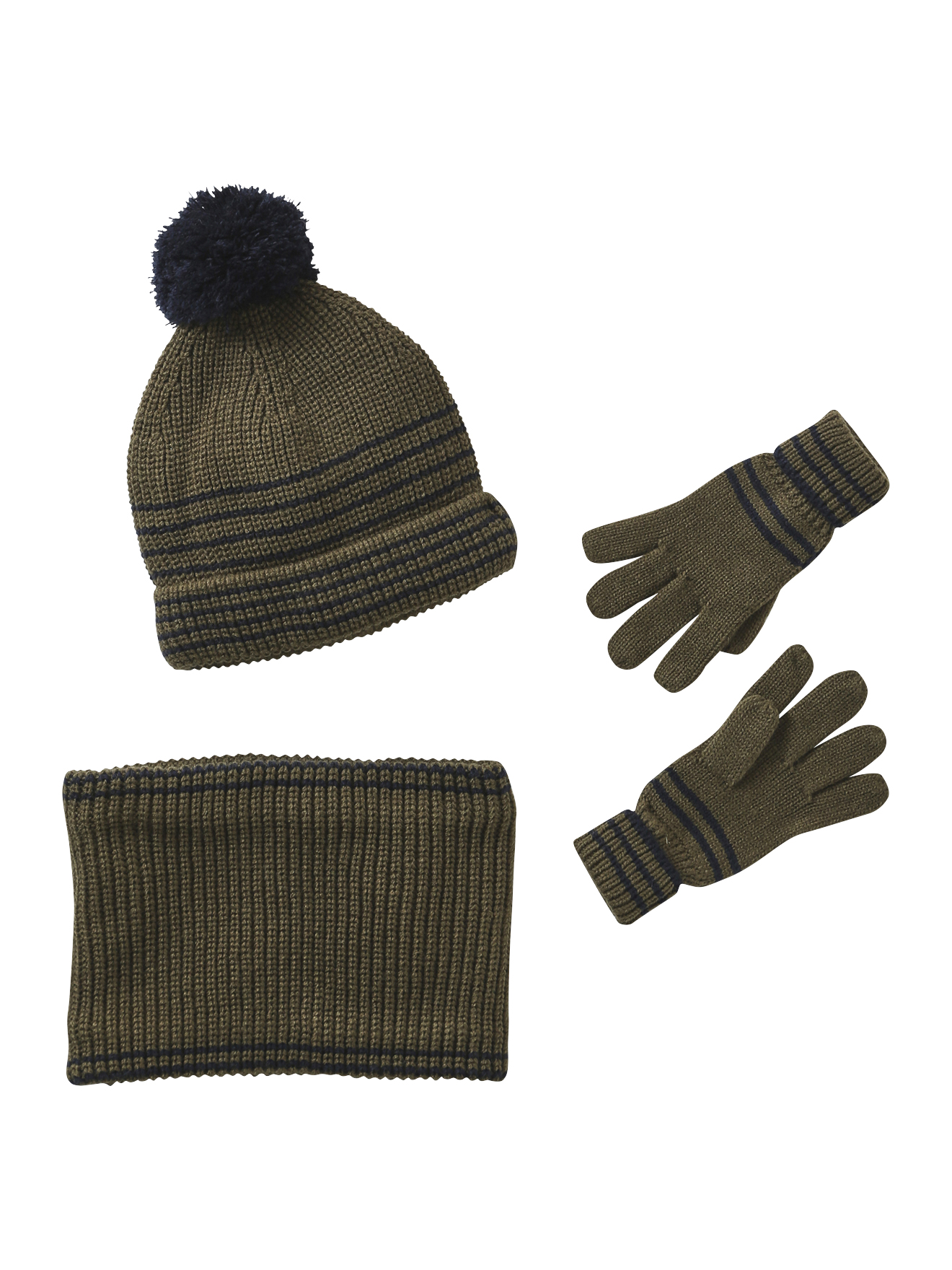 Ensemble rayé bonnet + snood + moufles/gants, VERTBAUDET