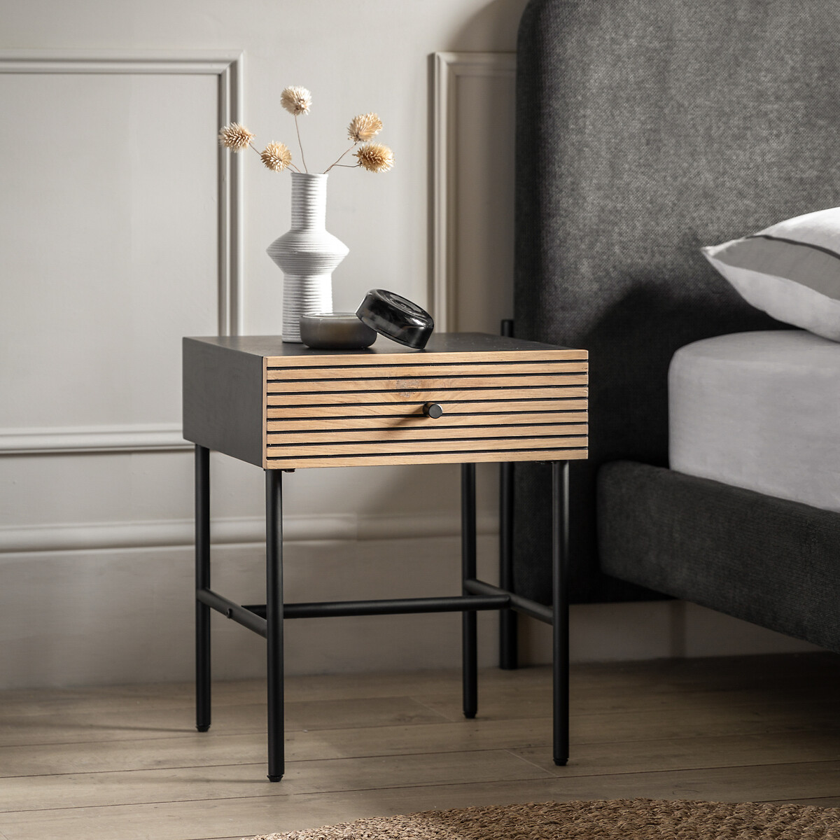 Hopewell 1 Drawer Oak Slatted Bedside, SO'HOME