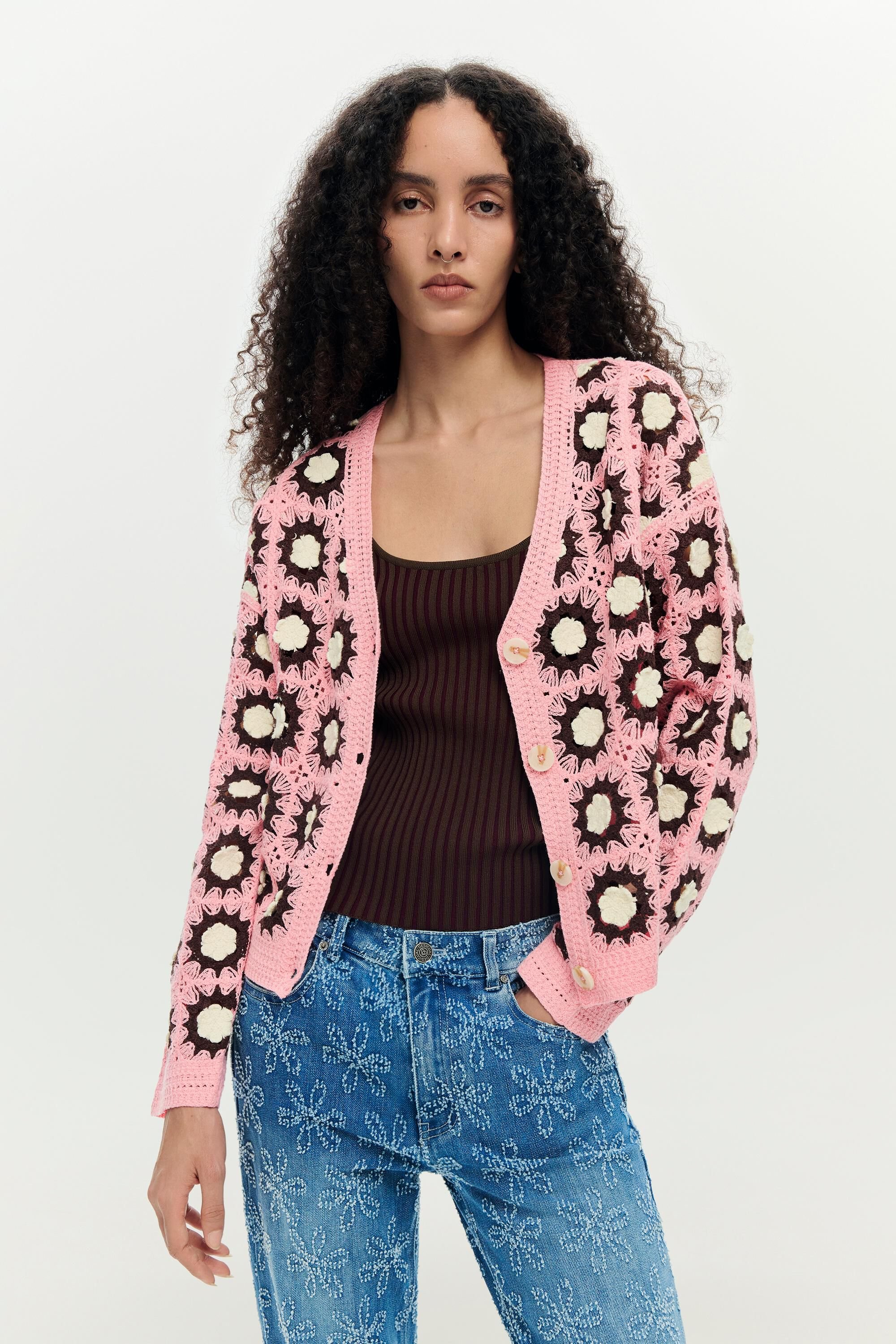 Cardigan crochet rose, DESIGUAL