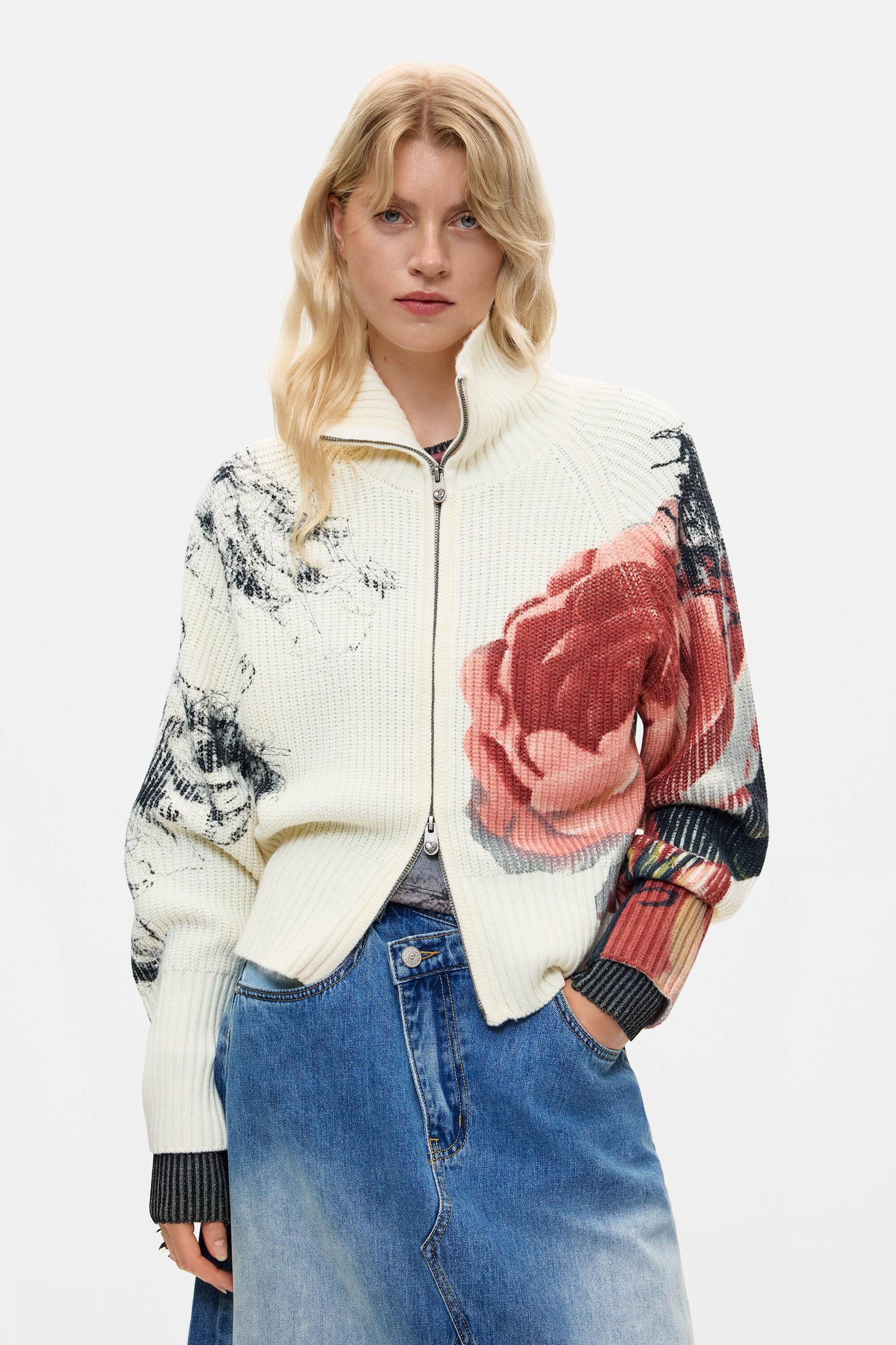 Veste en maille à motif floral, DESIGUAL
