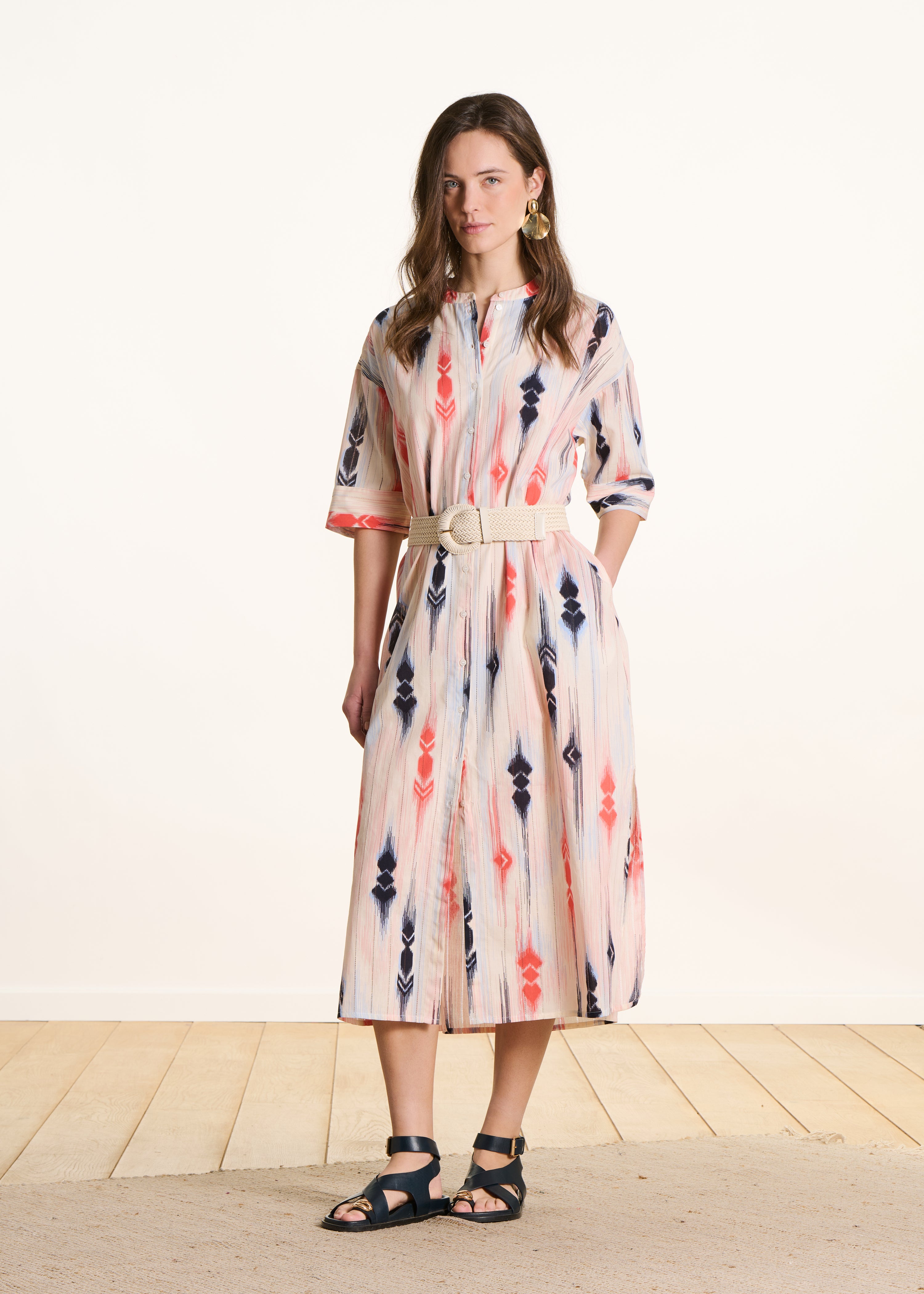Robe chemise en voile de coton biologique à imprimé, LA FEE MARABOUTEE