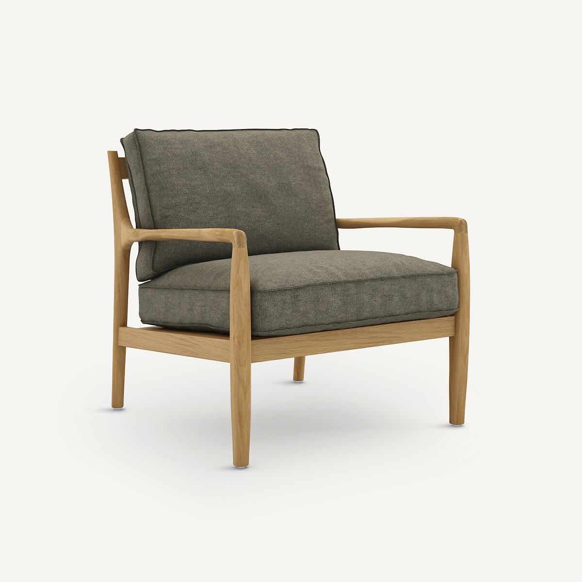 Fauteuil chêne, plaqué et lin, Dilma