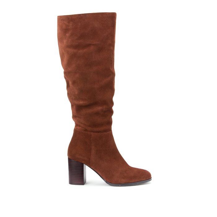 Suede slouch knee-high boots, brown, La Redoute Collections | La Redoute