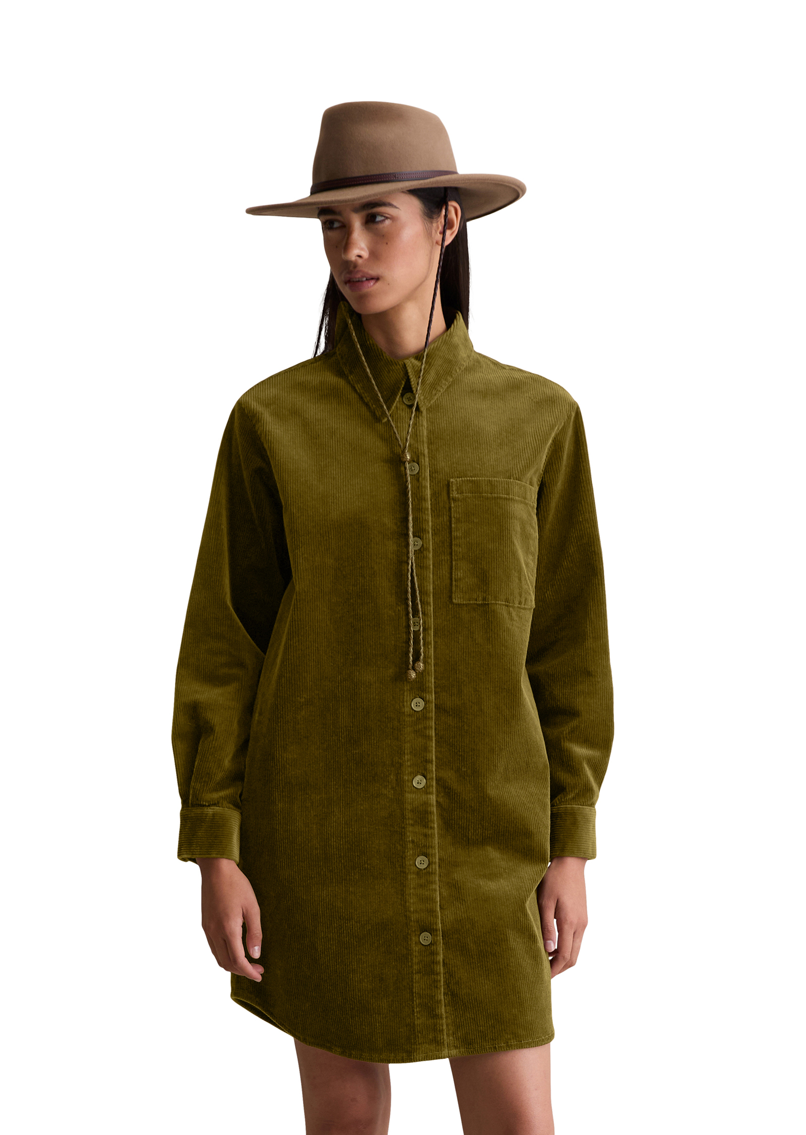 Robe chemisier en velours côtelé relaxed en Organic Cotton Stretch, MARC O’POLO DENIM