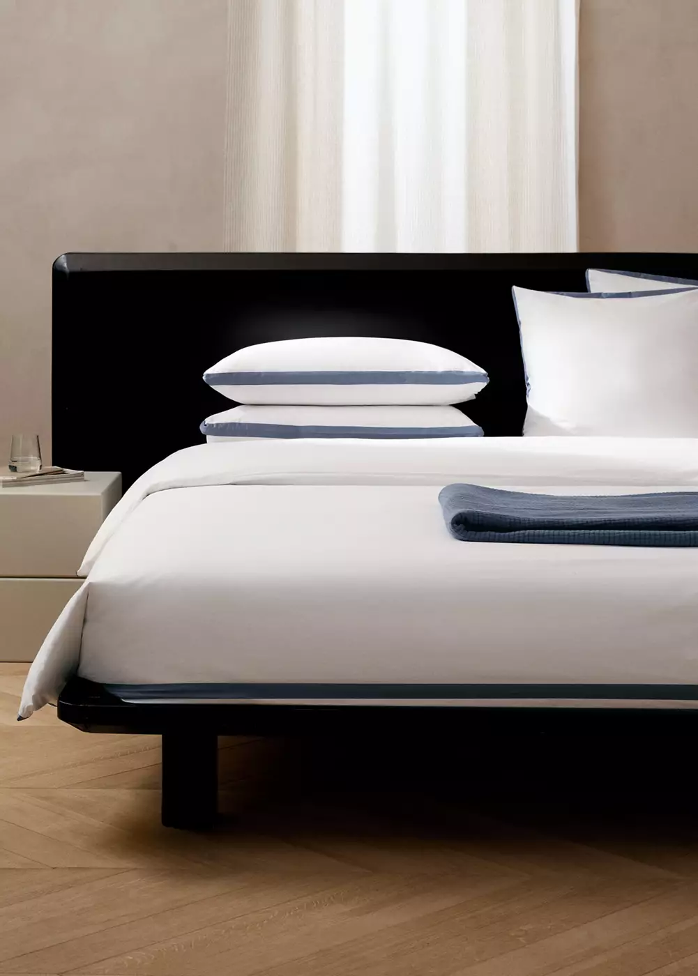 Housse de couette percale de coton 200 fils bords satin Lit 180/200 cm, MANGO HOME