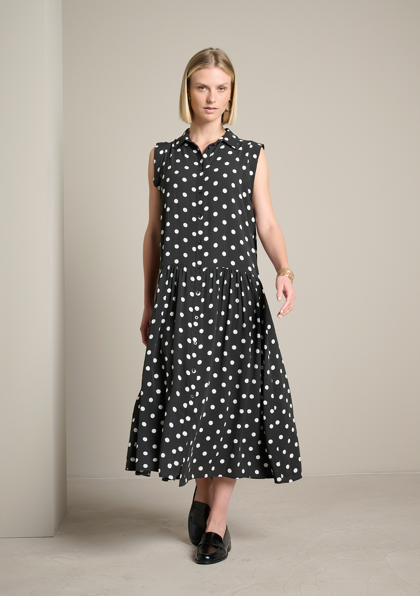 Robe chemise midi à pois, LOLALIZA