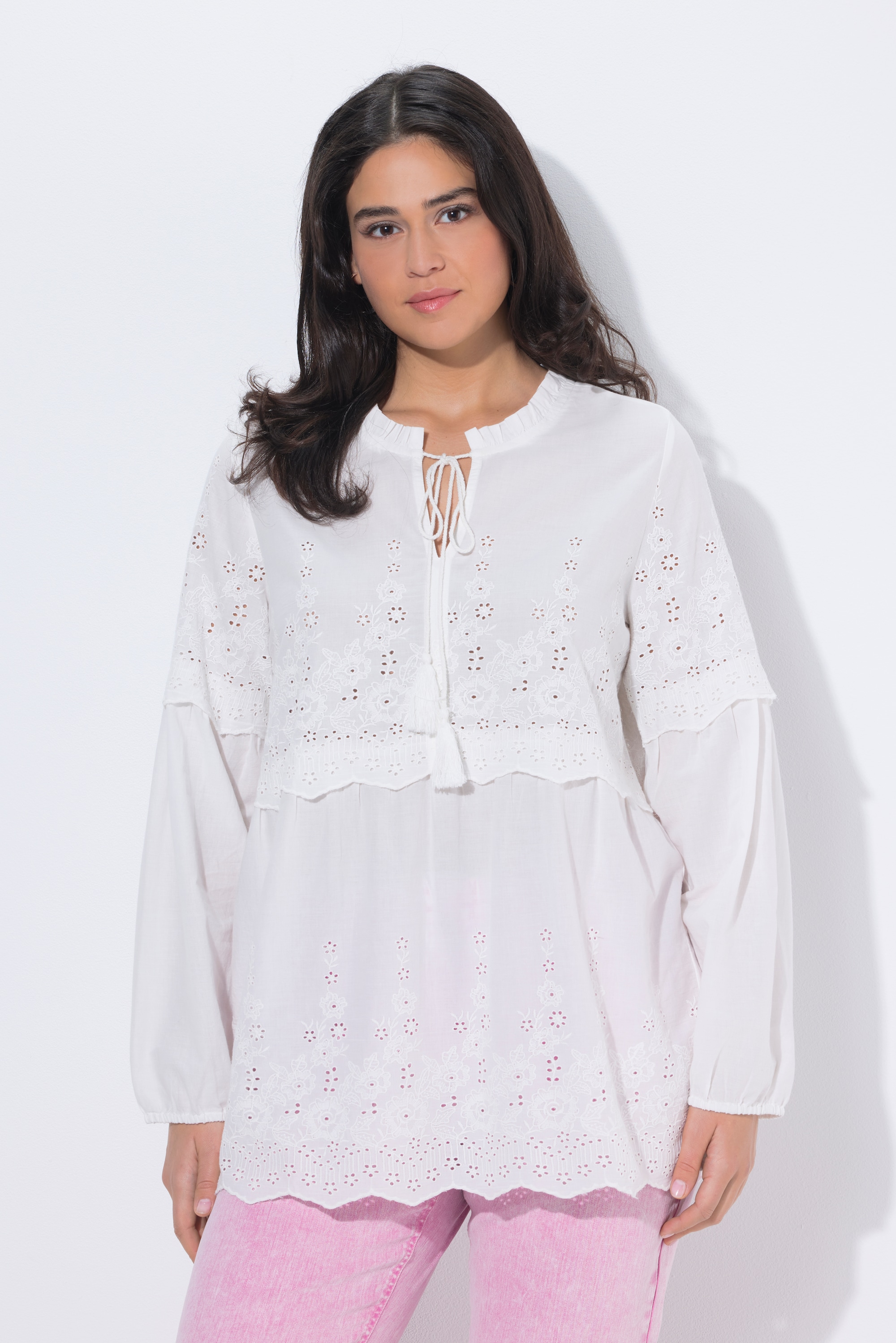 Blouse esprit bohème avec ruchés/dentelle, ULLA POPKEN