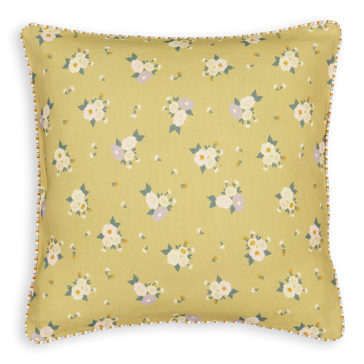 Paulette Floral Striped Linen and Cotton Square Cushion Cover