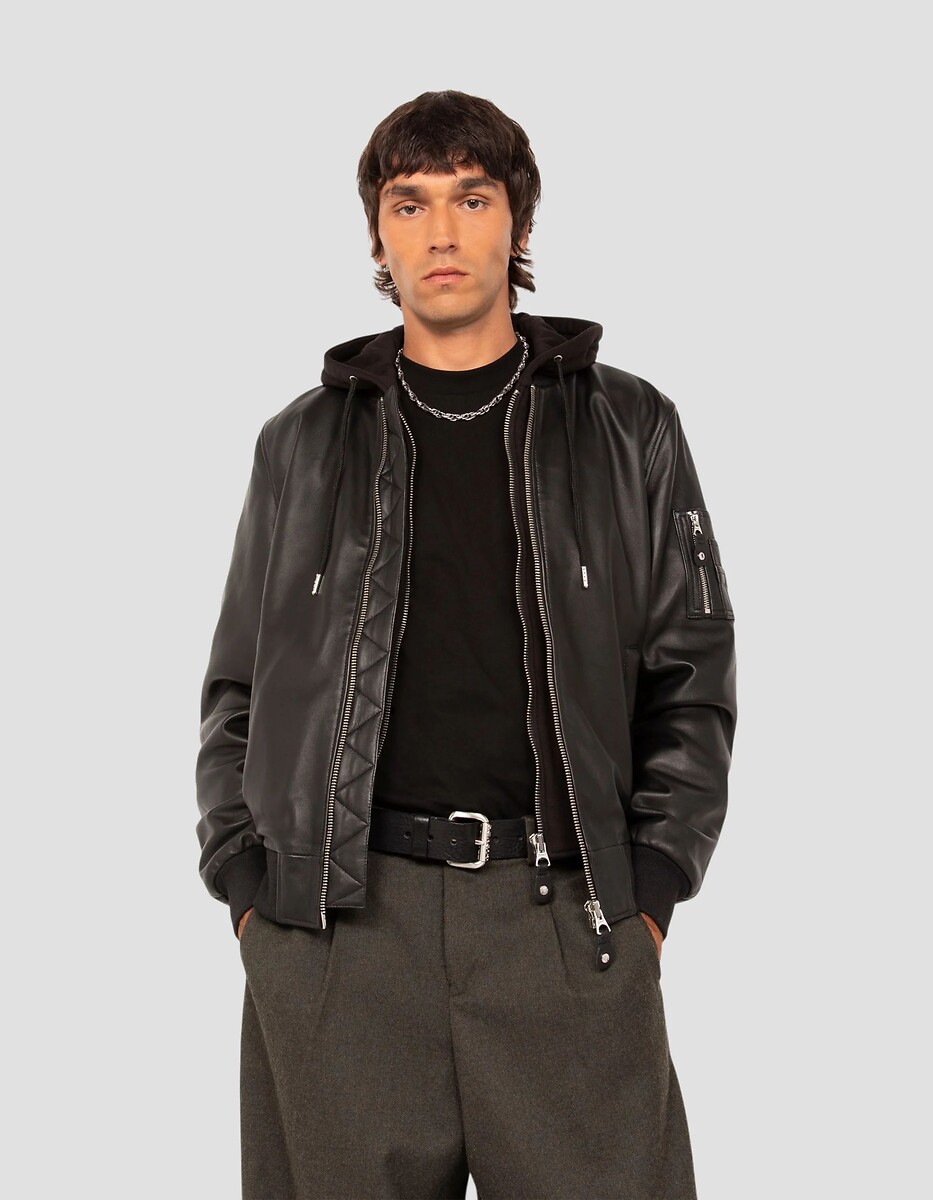 LCSPORT Hooded Leather Bomber Jacket, SCHOTT