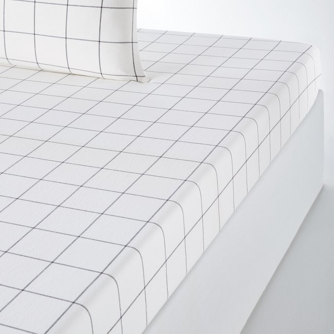 Pia Checked Cotton Fitted Sheet for Deep Mattresses (30cm), checked, LA REDOUTE INTERIEURS