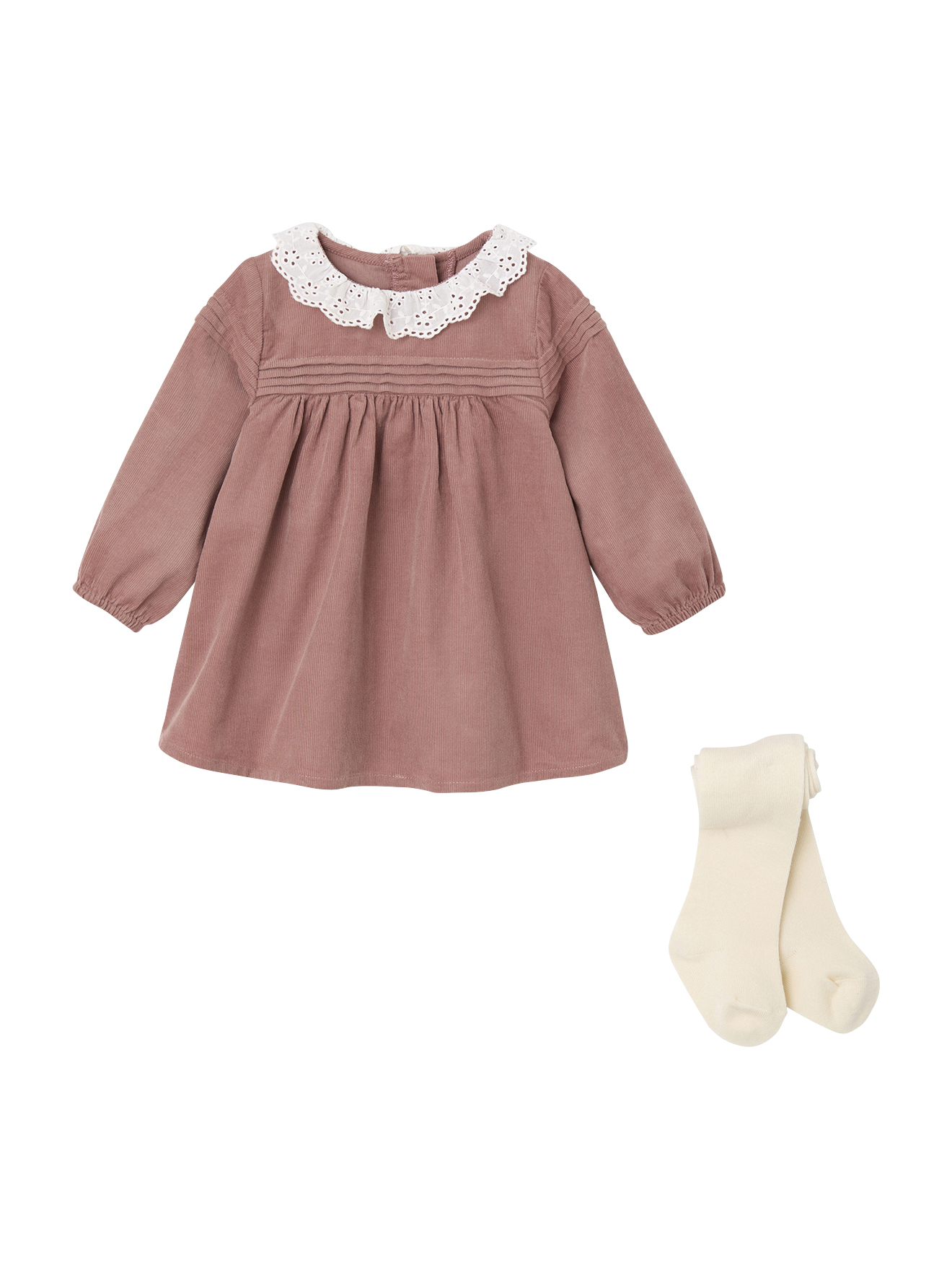 Ensemble naissance robe en velours + collants, VERTBAUDET