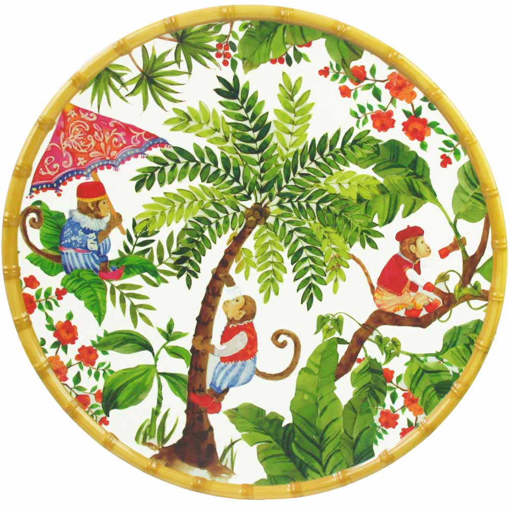 Plat de service rond Singes de Bali 35,5 cm, LES JARDINS DE LA COMTESSE