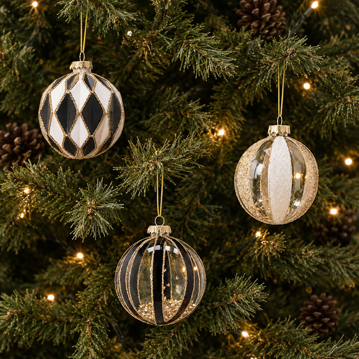 Set of 3 Assorted Monochrome Baubles, SO'HOME