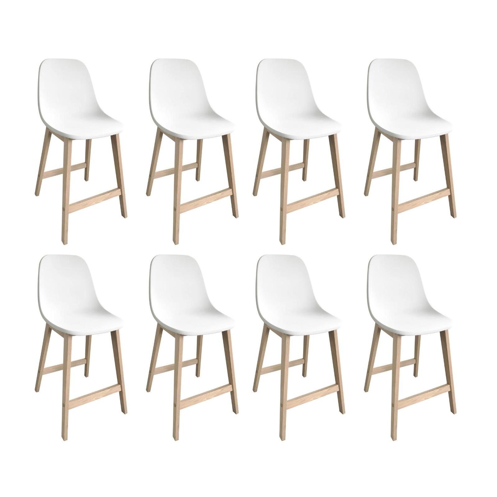 Lot de chaises d'ilot et bar en chêne avec assise plastique 65cm ELIOS | Lot de 8, MOB IN