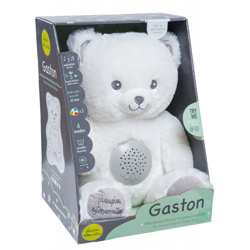 Gaston Ourson Lumineux blanc-gris - doudou ourson veilleuse bébé