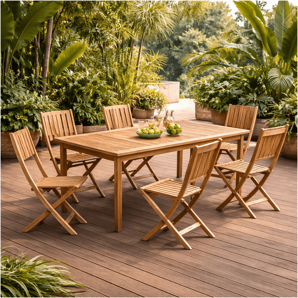 Ensemble table de jardin en teck Frida 200 et 6 chaises Tosca, WANDA COLLECTION