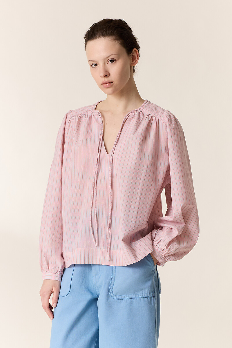 Cem Striped Blouse with Crew Neck and Long Sleeves, LEON & HARPER