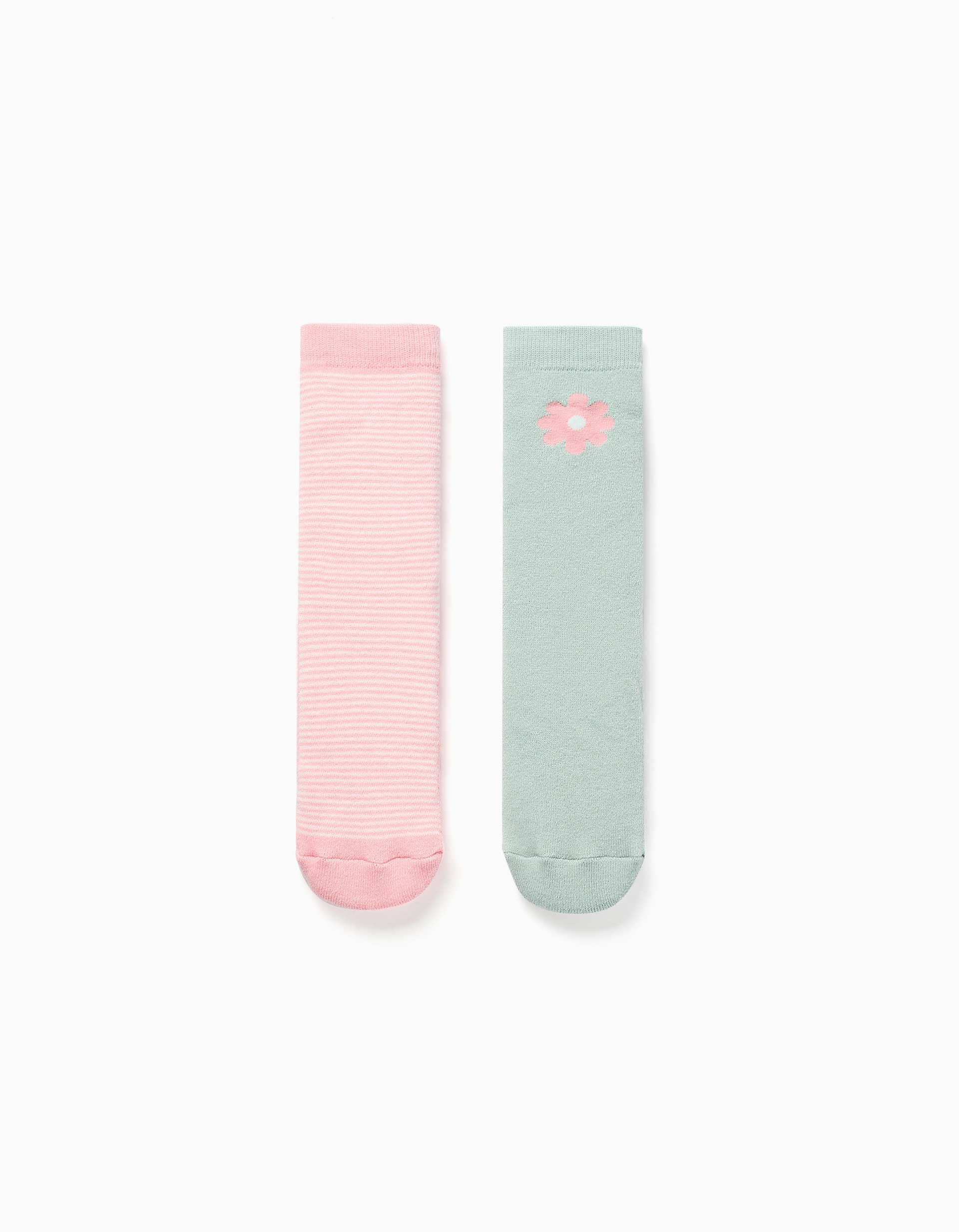 2 chaussettes en éponge antidérapantes avec rayures/fleur, ZIPPY