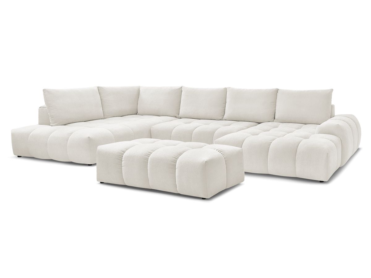 Canapé panoramique convertible 7 places en tissu texturé avec pouf, EVEREST, BOBOCHIC