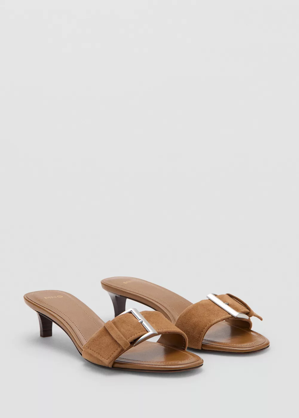 Sandales en cuir à talon avec boucle, MANGO