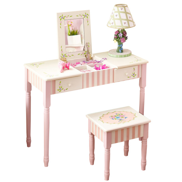 Coiffeuse avec tabouret et miroir, Rose, BOUQUET, TEAMSON KIDS