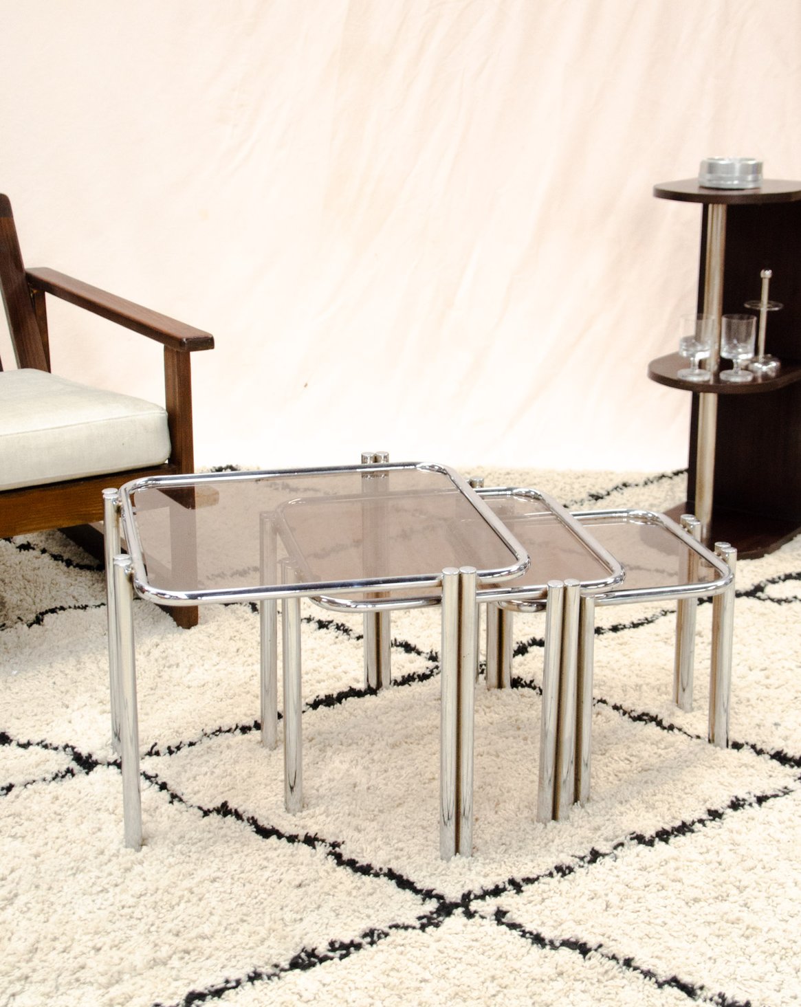 Tables gigogne en métal chromé Barbara N°227 - Bon état, DEBONGOUT