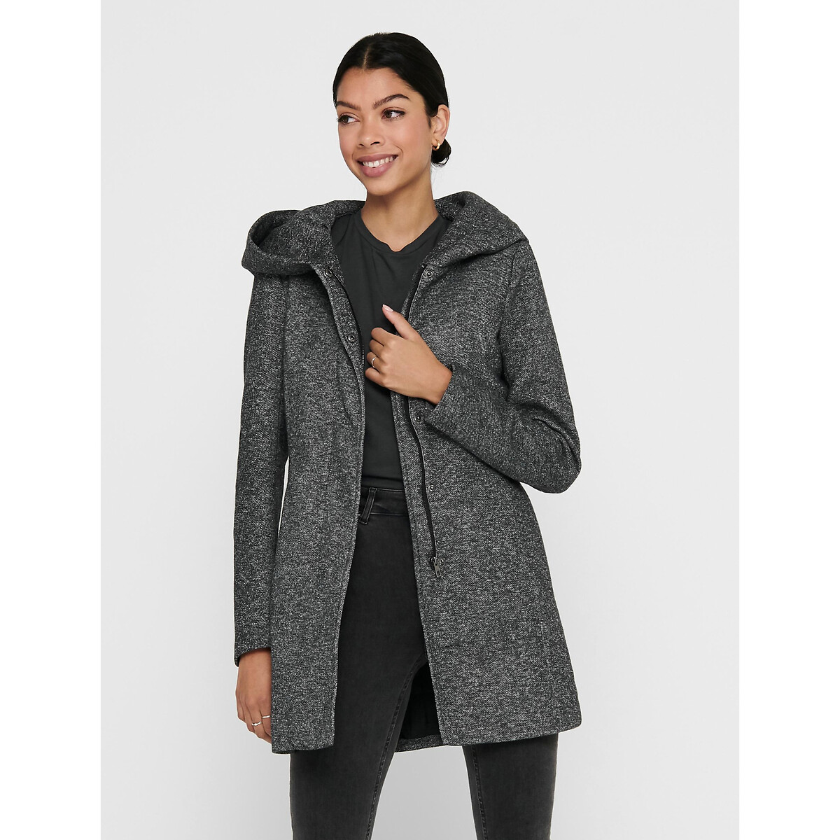 Peachskin hooded jacket, dark grey marl, Only | La Redoute