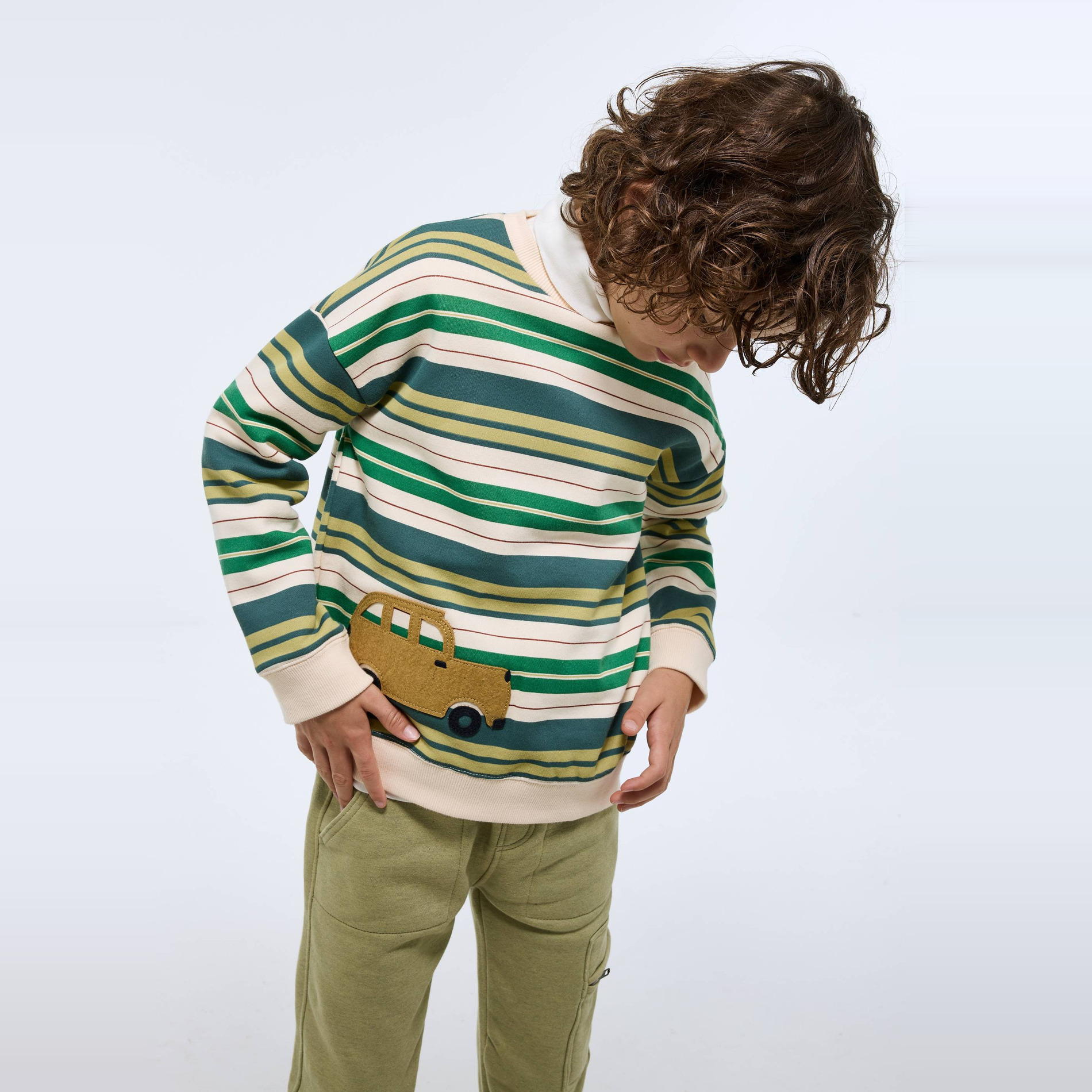 Sweat col rond rayé et imprimé en coton BIO GOTS, MONOPRIX