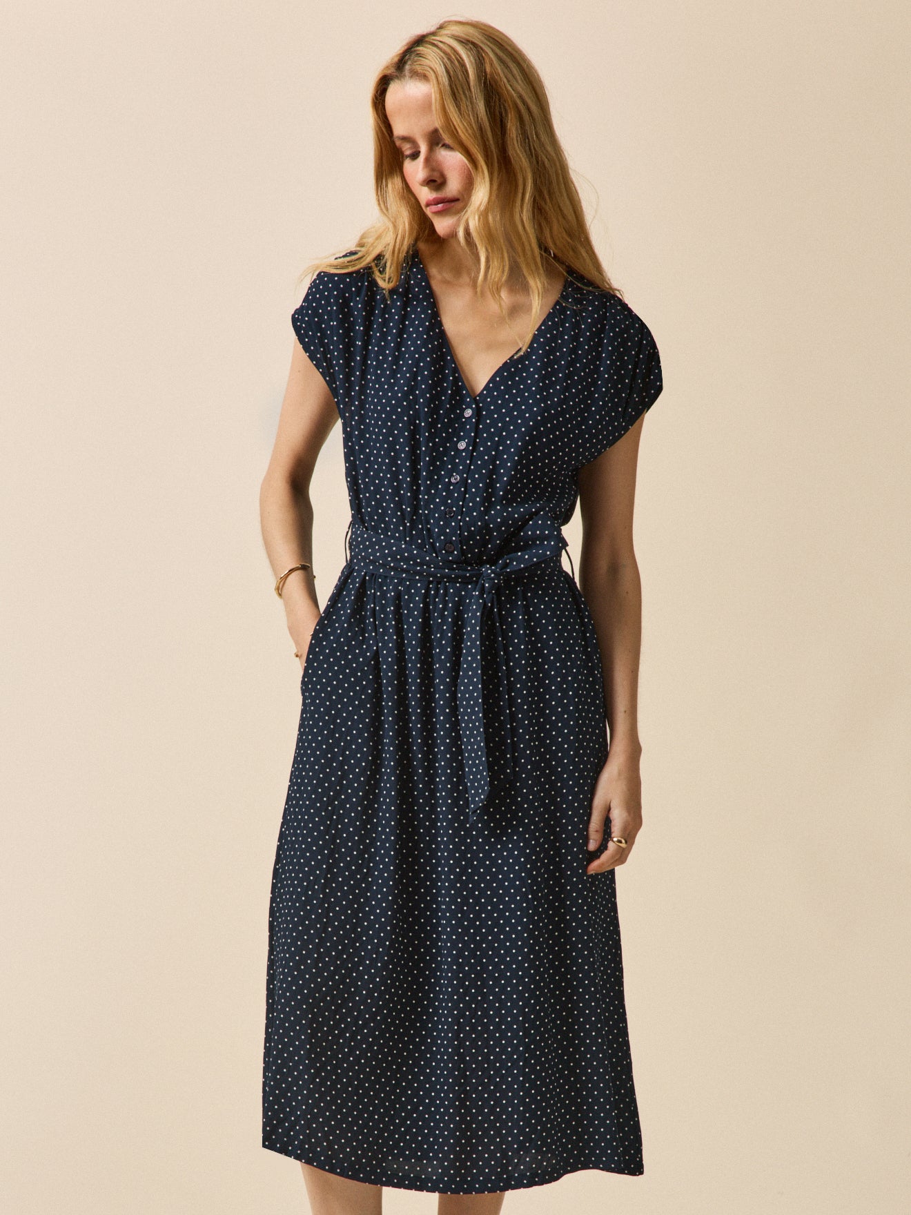 Robe mi-longue sans manches imprimé pois, CYRILLUS