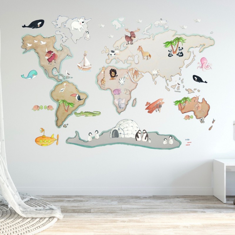 Sticker mural enfant World Map XL Animals, SUENOS DE CIGUENA