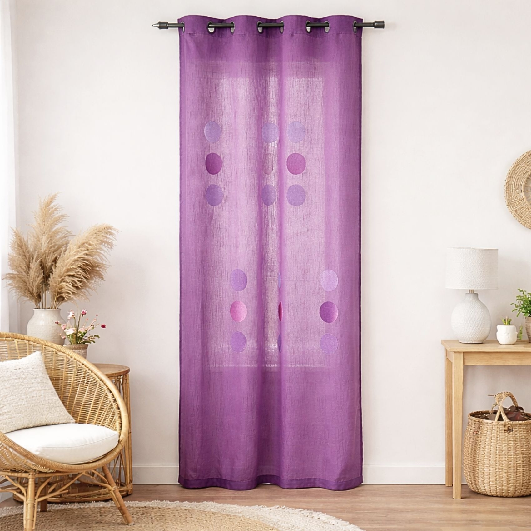 Rideau taffetas shantung à motif gros pois, HOME MAISON