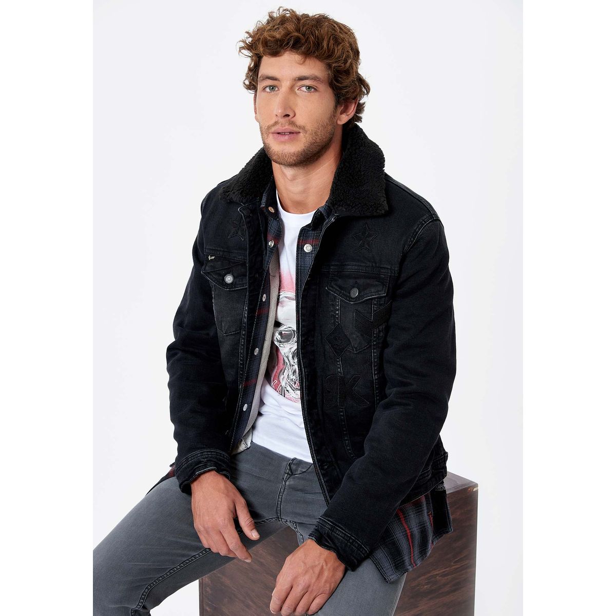 Veste en jean noir garcon hot sale