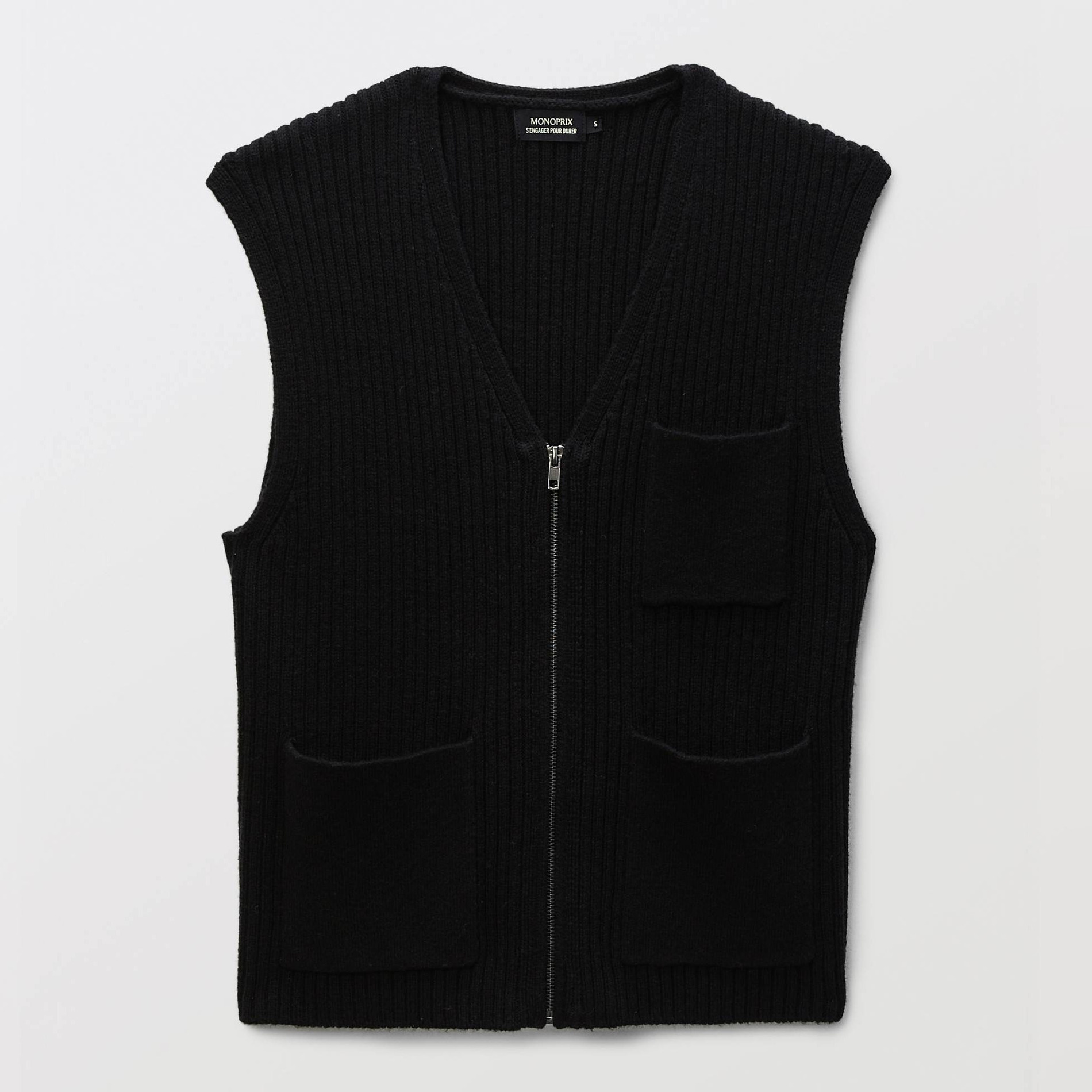 Veste zippée maille avec poches contenant de la laine, MONOPRIX