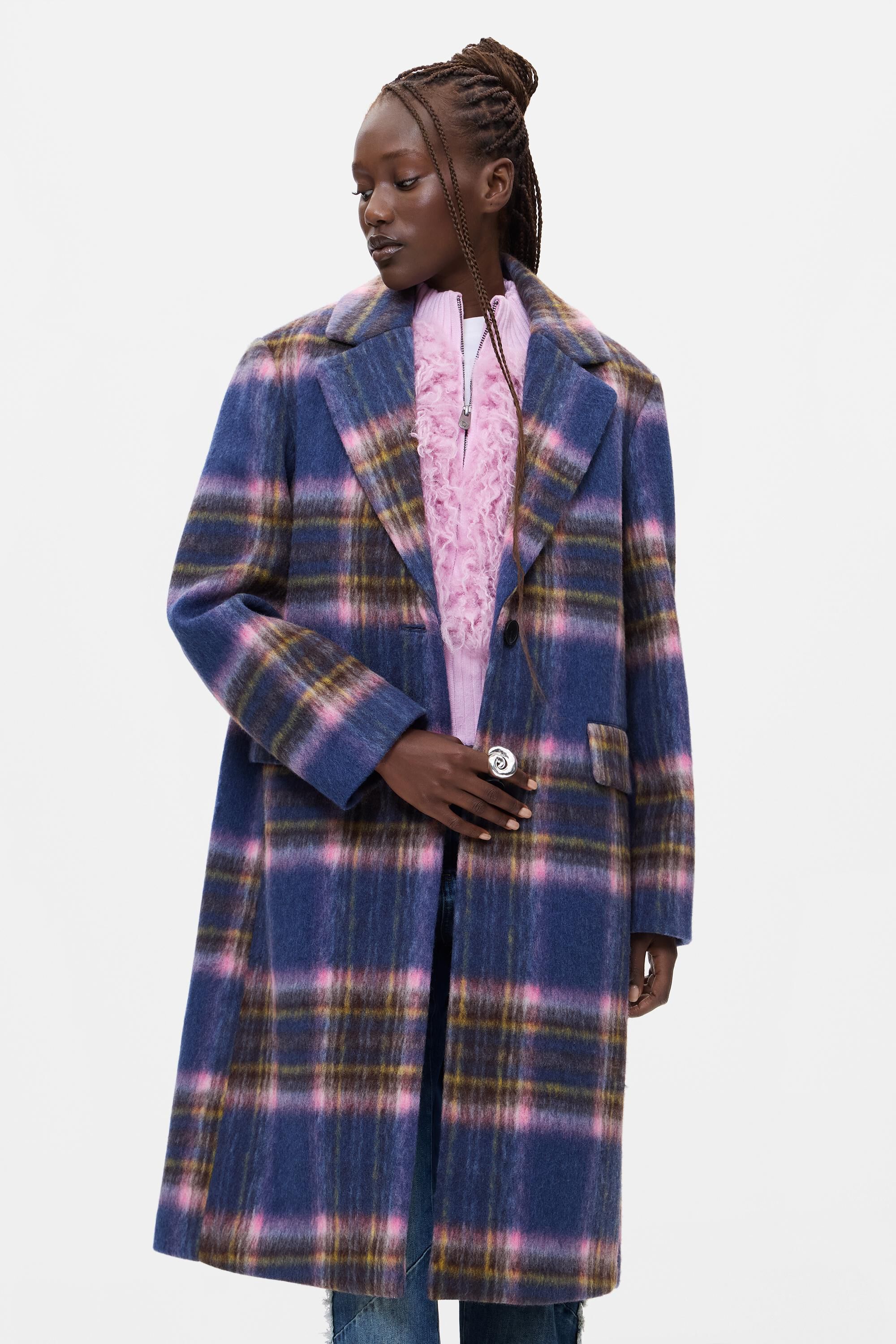 Manteau long à carreaux en laine, DESIGUAL