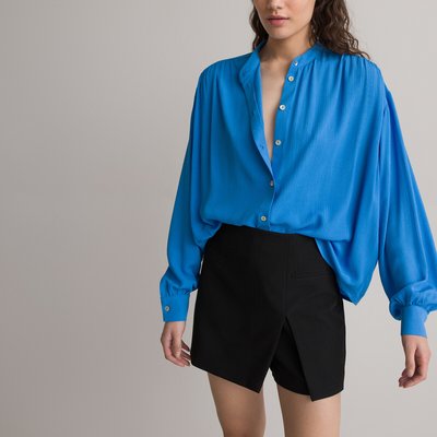 Draping Mandarin Collar Shirt with Long Sleeves LA REDOUTE COLLECTIONS