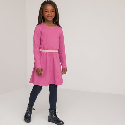 Cotton Crew Neck Dress with Long Sleeves LA REDOUTE COLLECTIONS