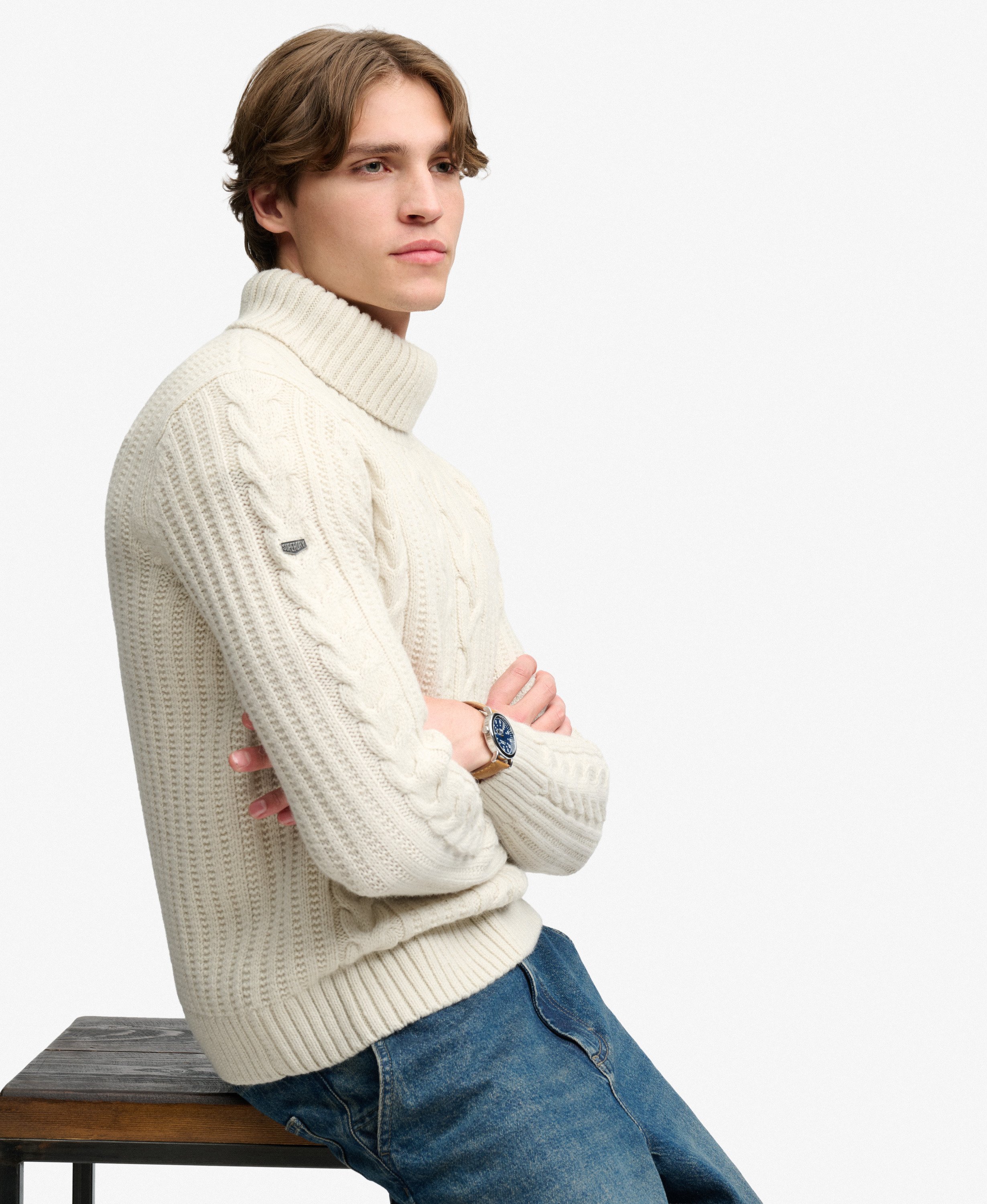 Pull à col roulé Jacob en maille torsadée, SUPERDRY