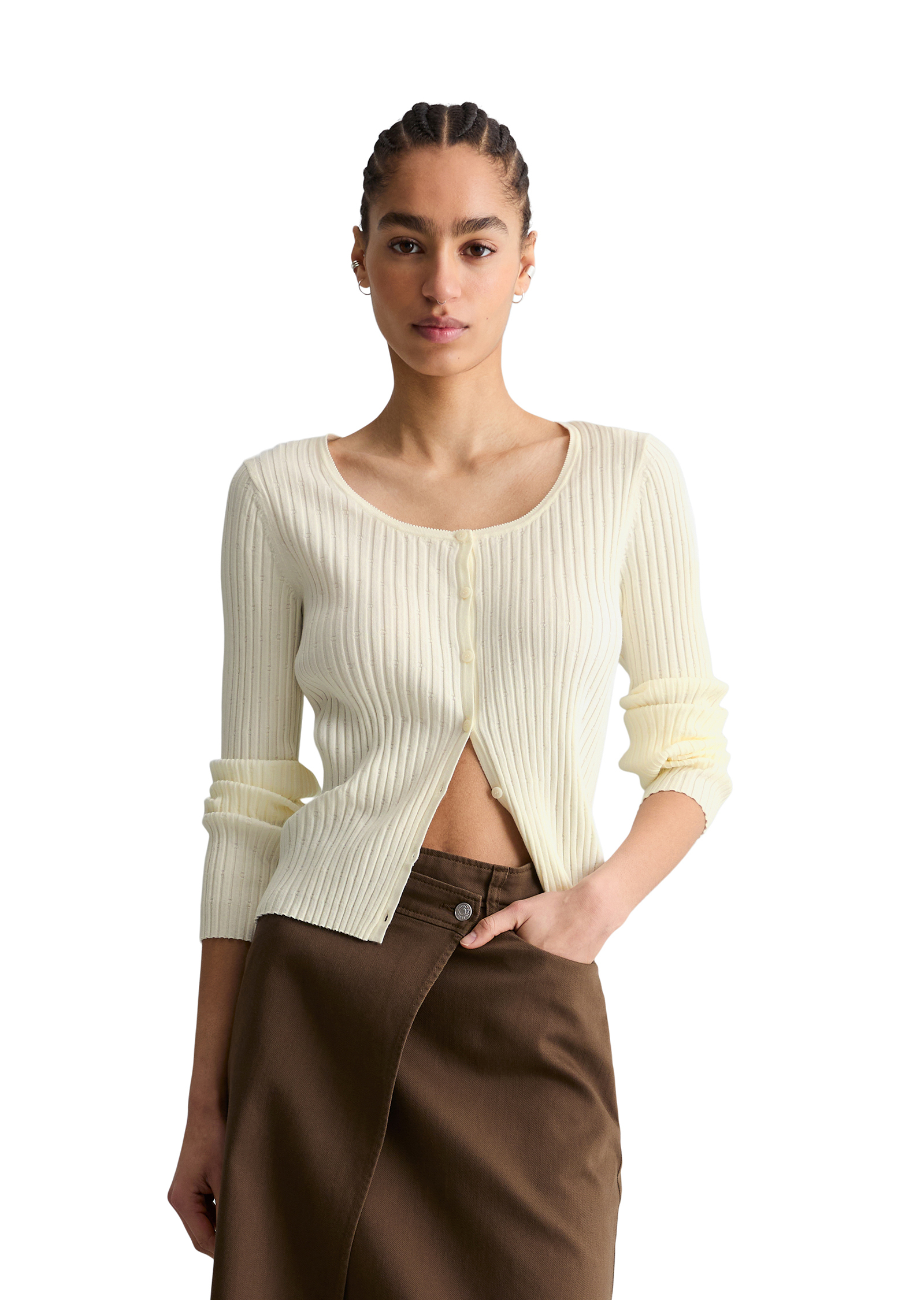 Cardigan en maille côtelée slim en LENZING™ ECOVERO™, MARC O’POLO DENIM