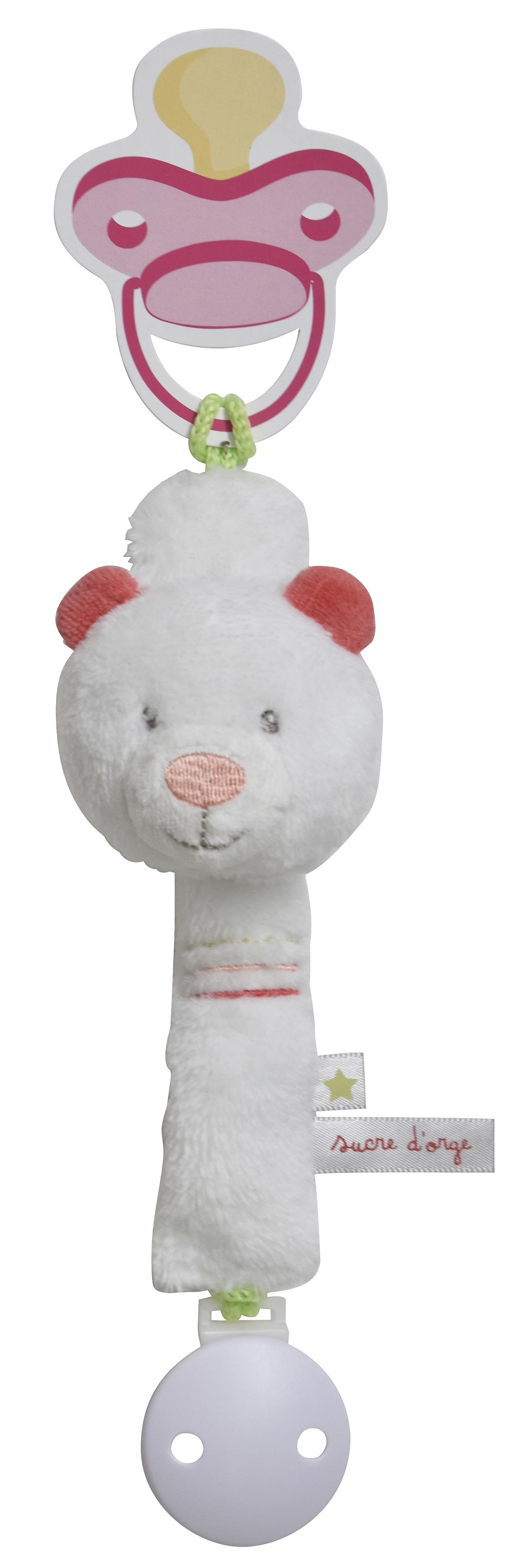 Attache tetine ourson blanc, SUCRE D'ORGE