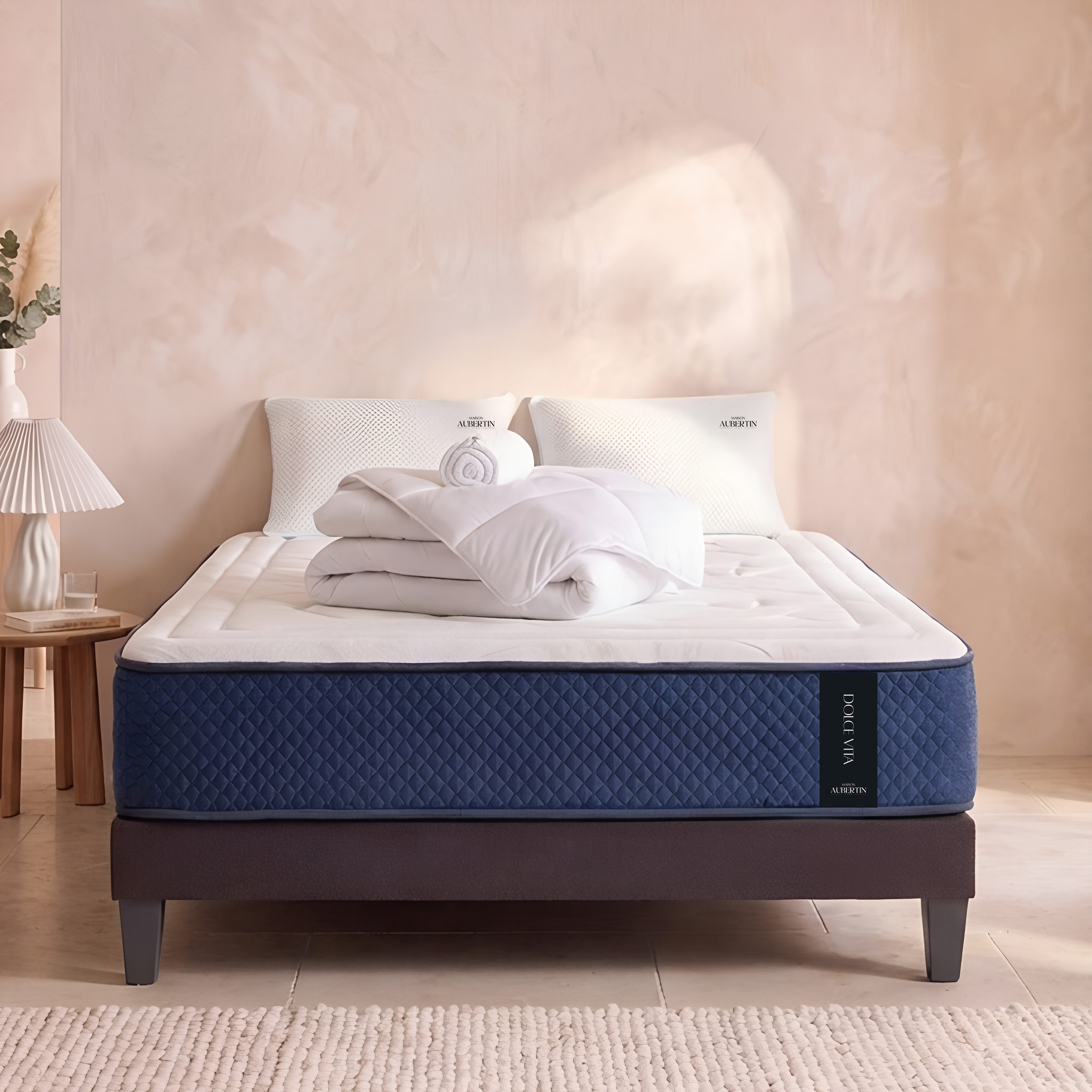 Ensemble Matelas+sommier Ressorts DOLCE VITA + accessoires - 28 cm d'épaisseur - Accueil équilibré, soutien ferme, MAISON AUBERTIN