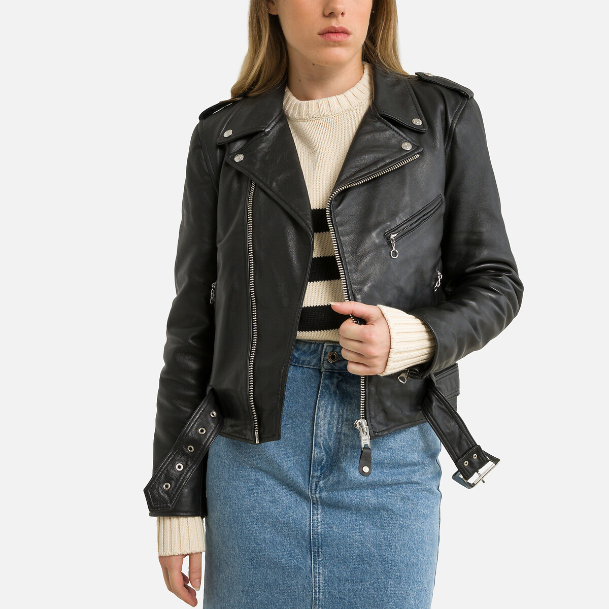 Image of LCW8600 Leather Biker Jacket with Pockets