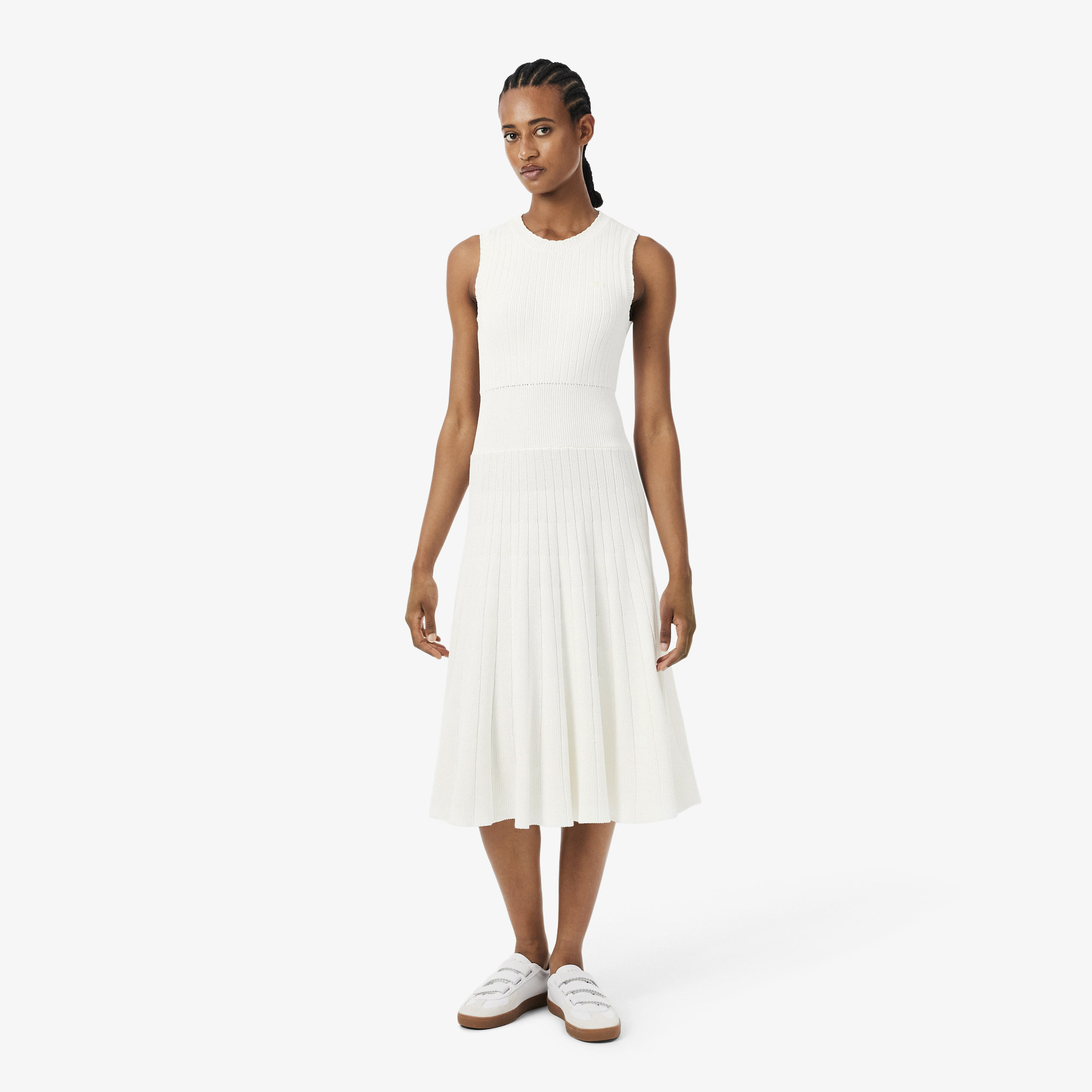 Robe côtelée coton mélangé à plis, LACOSTE