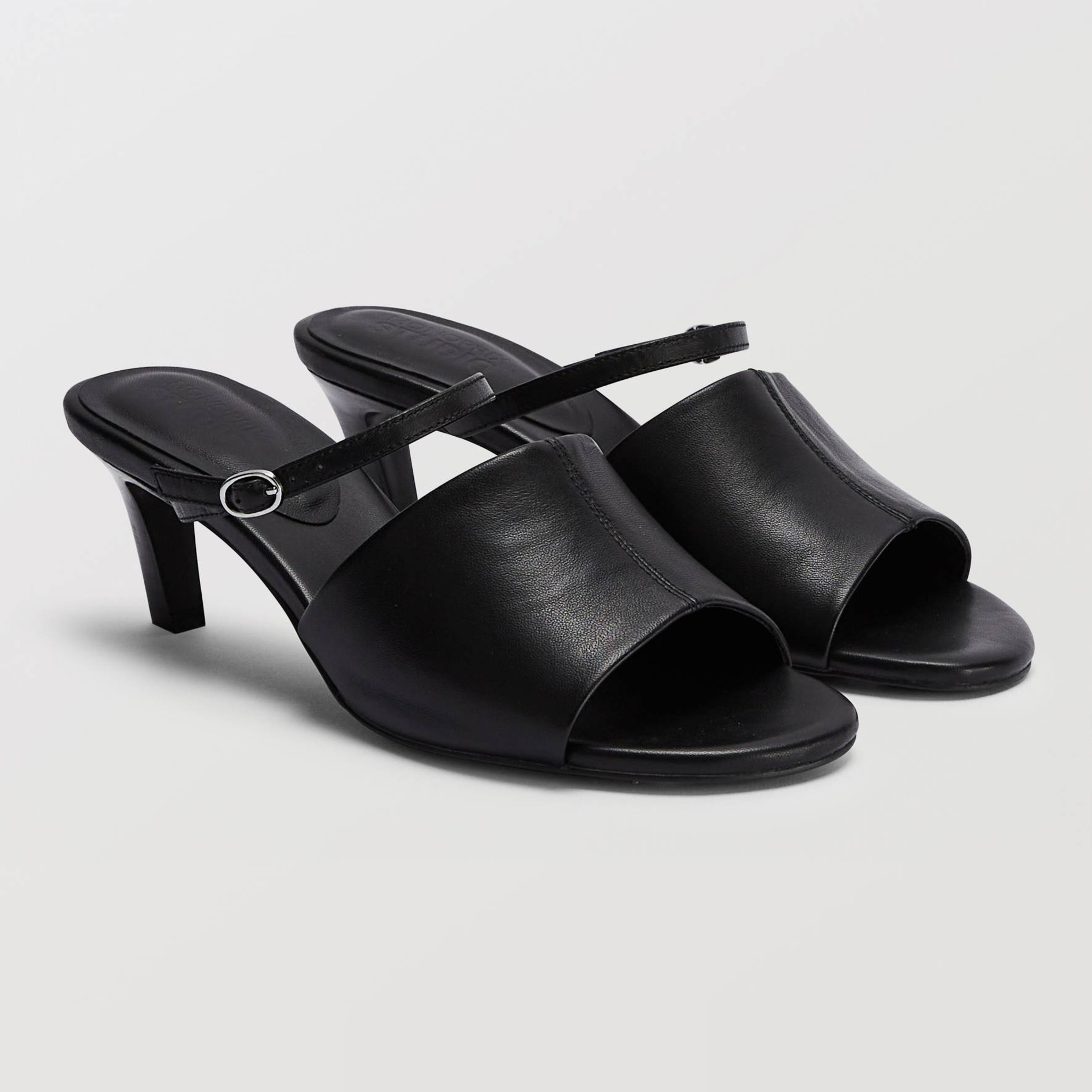 Mules à talon en cuir, MONOPRIX