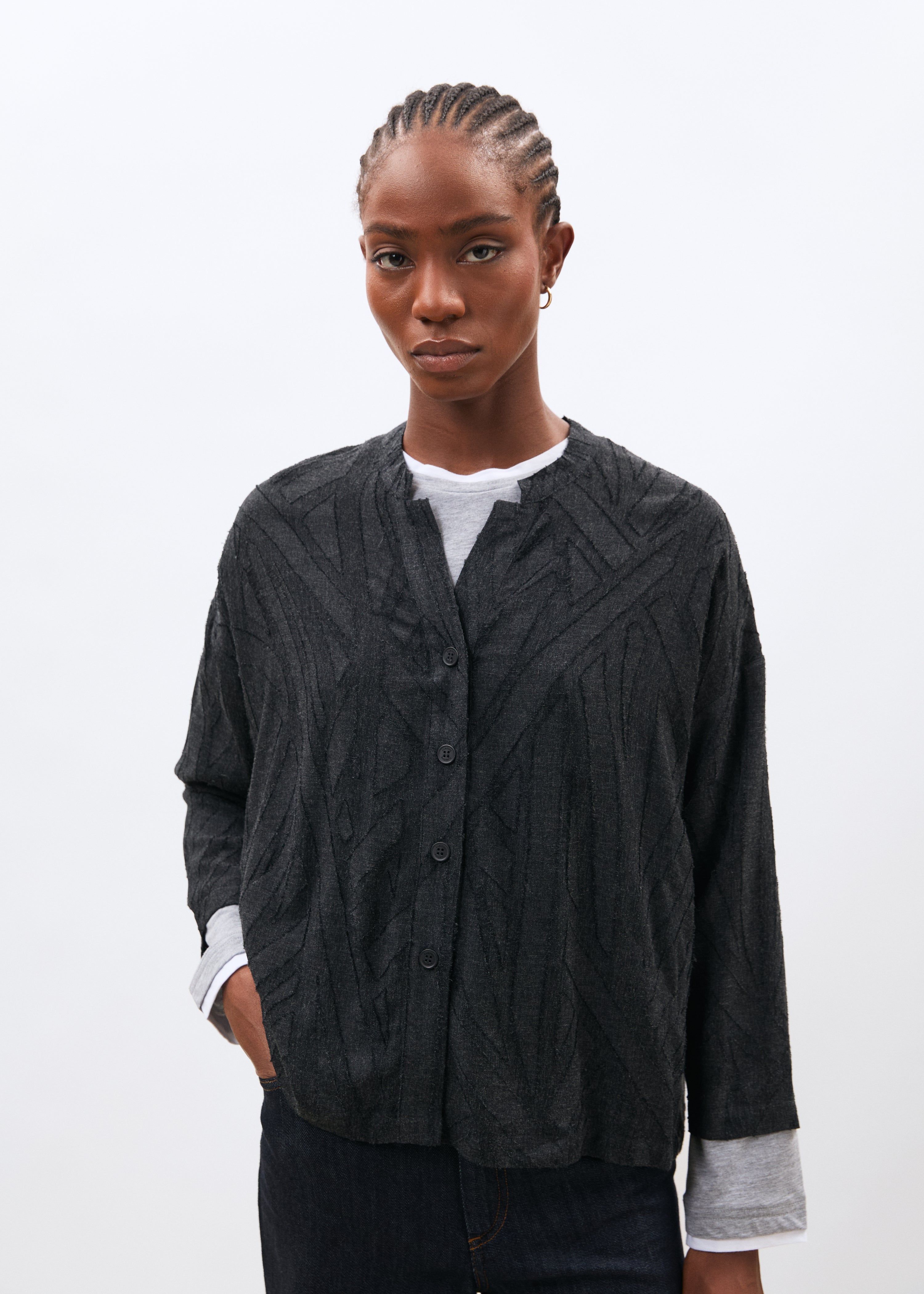 Chemise manches 3/4 en flanelle jacquard, HUMILITY